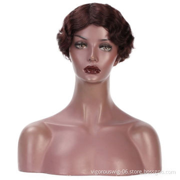 Vigorous Finger Wave Pixie Cut Good Quality Short Wave Bob For Woman Brazilian Brown Real Short Human Hair Wigs